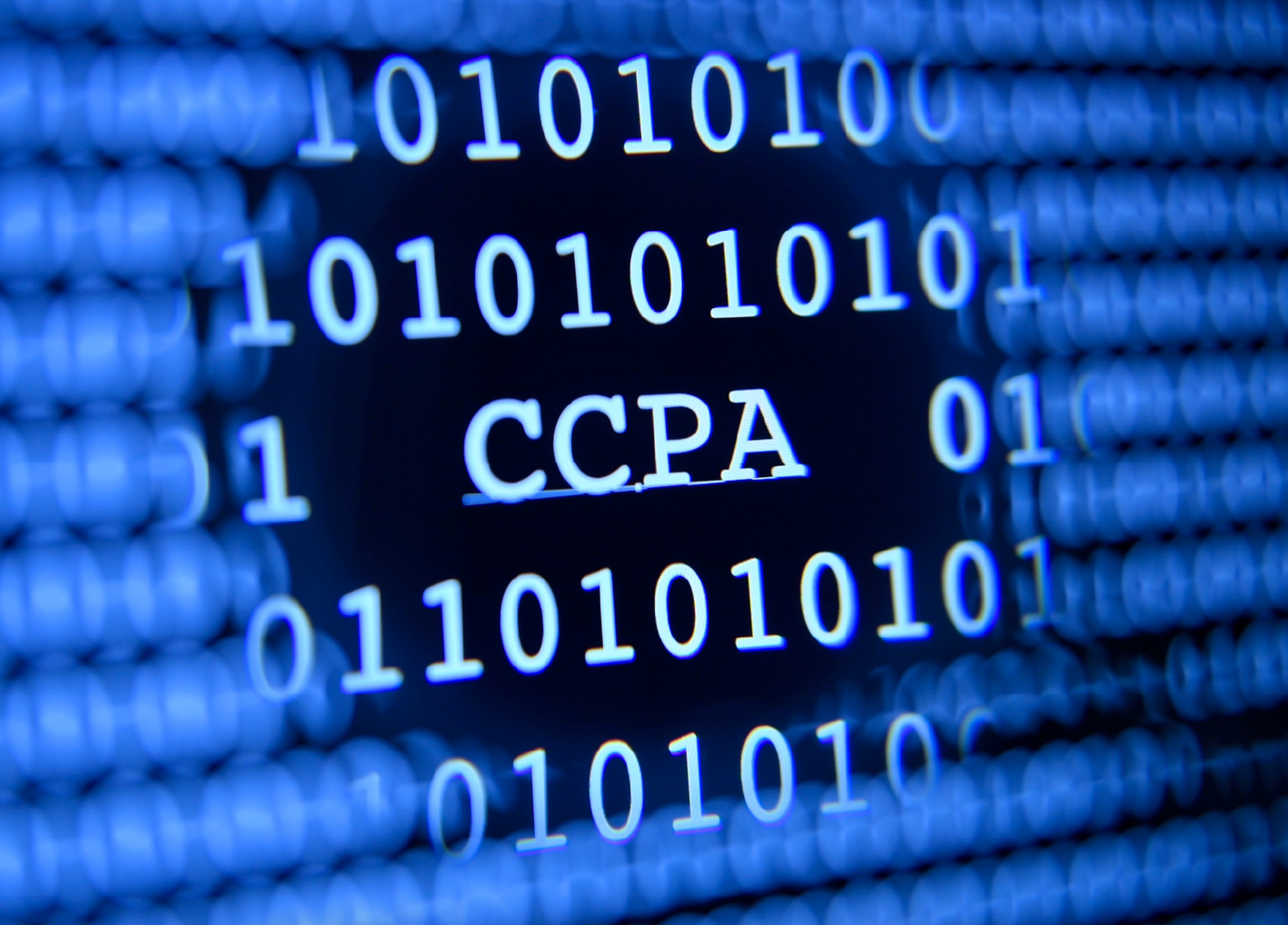 Abstract binary code on blue digital screen with CCPA