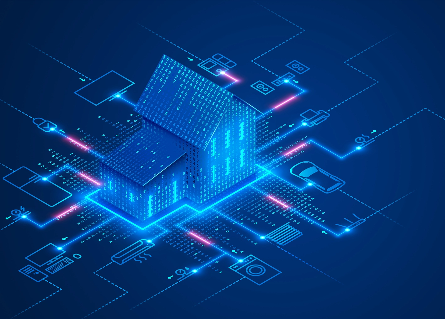Illustration of a smart home running on electric power.