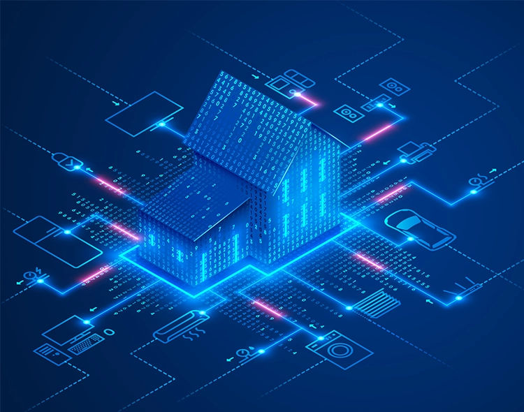 Illustration of a smart home running on electric power.
