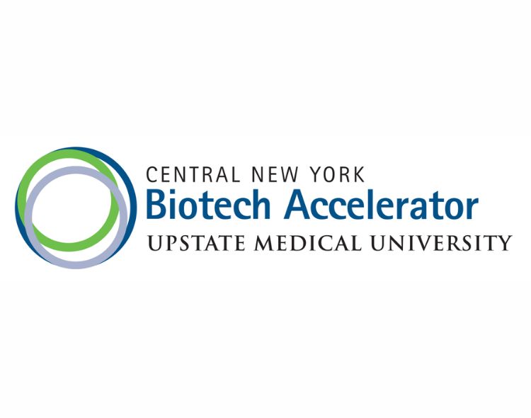 Central New York Biotech Accelerator Upstate Medical University blue, green and gray circle logo