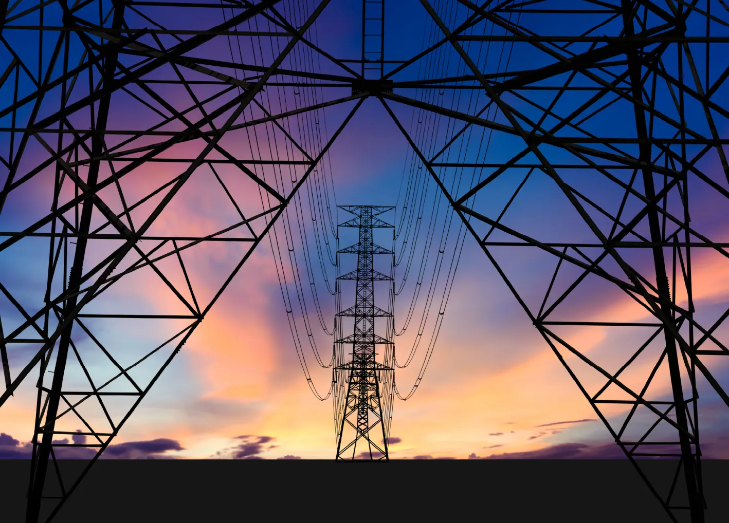 High voltage tower and colorful sky