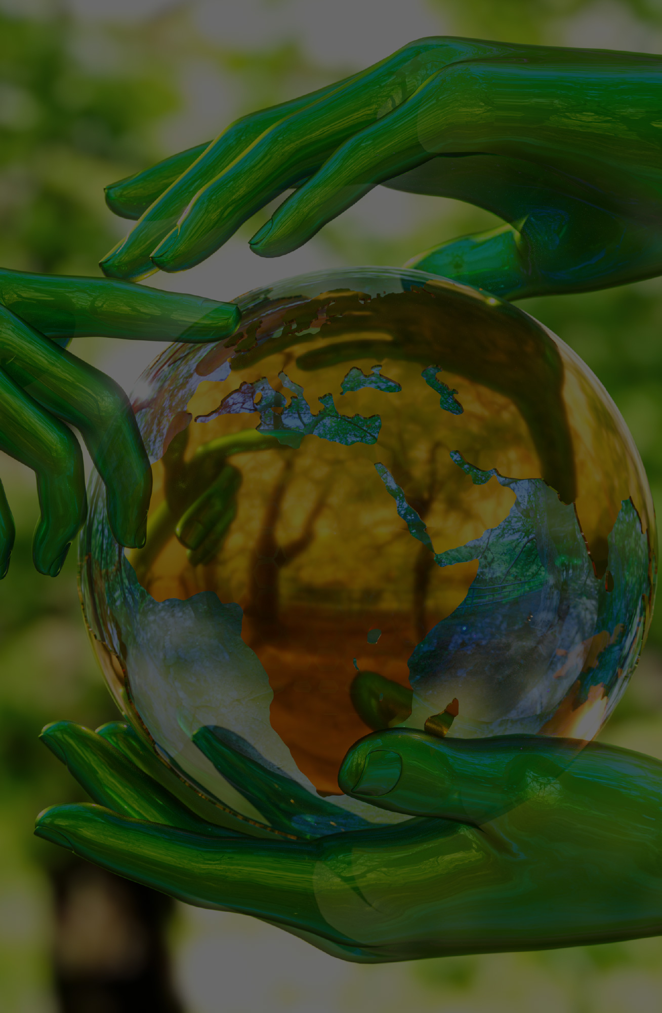 Hands reach towards a light bulb containing the Earth