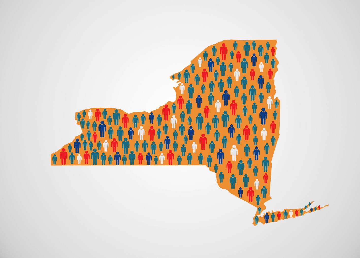 New York State map with illustrated workers throughout.