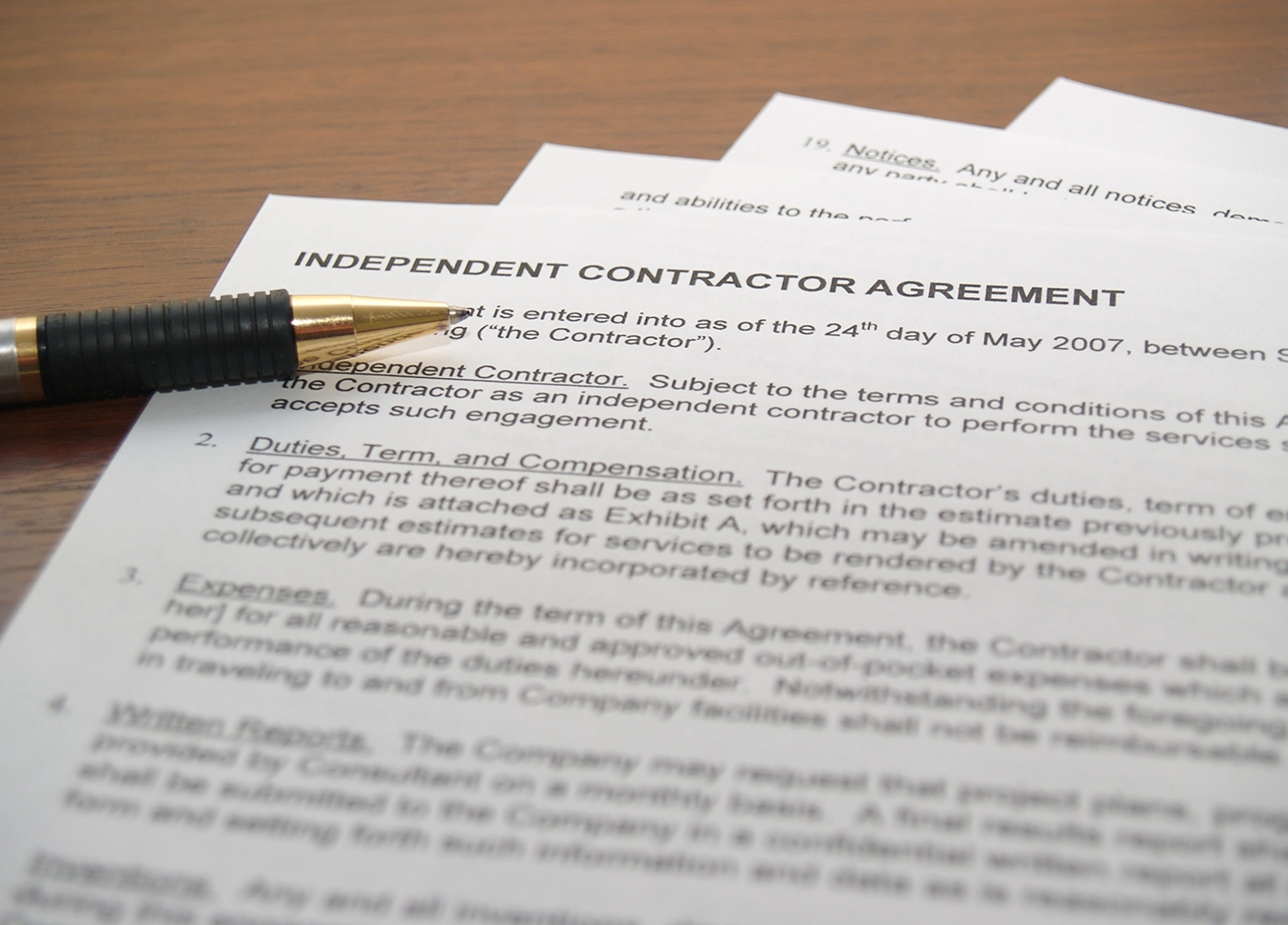 Image of an independent contractor contract.
