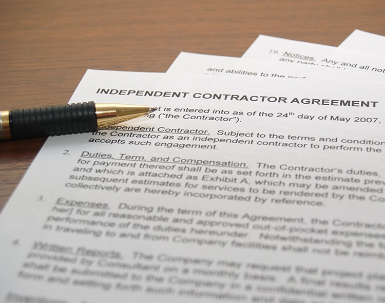 Image of an independent contractor contract.