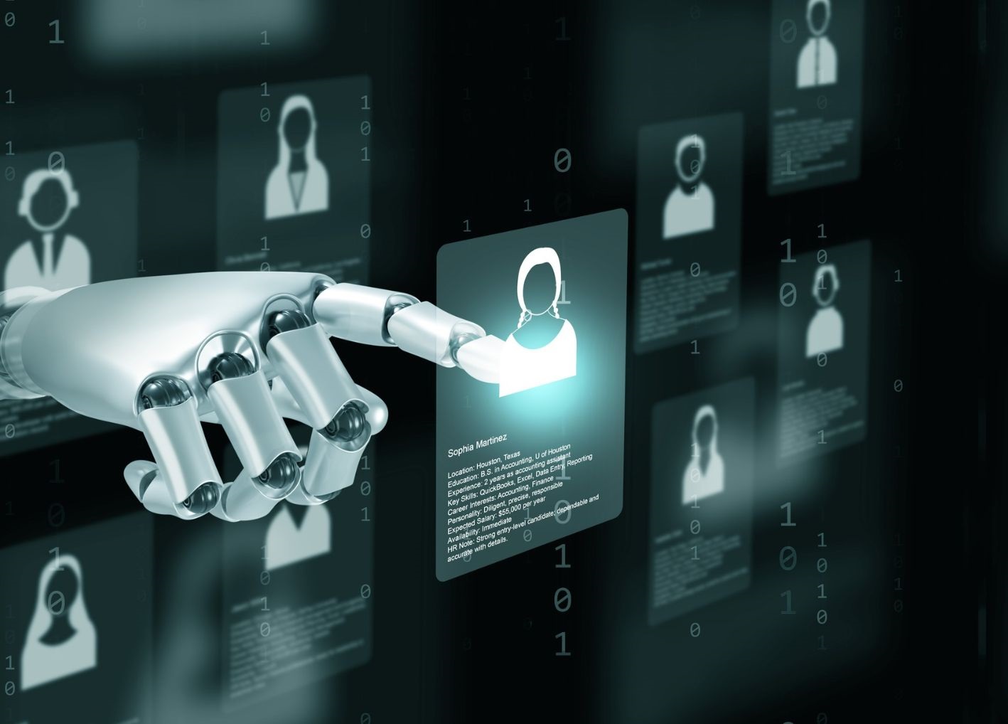 Robot hand selecting person icon