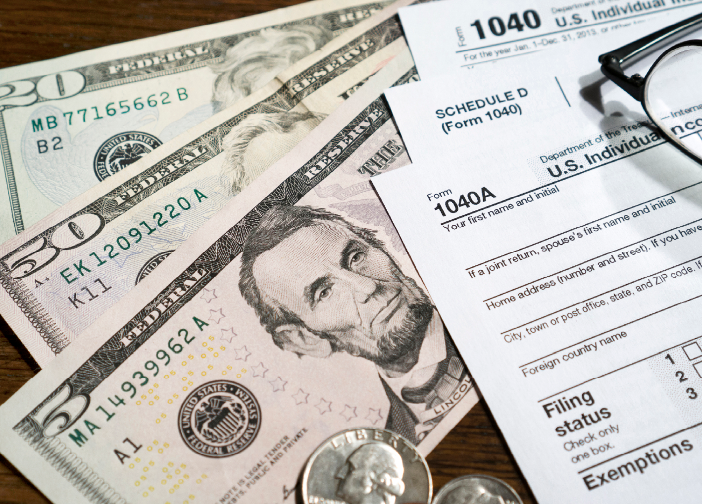 1040 Tax Form and U.S. money