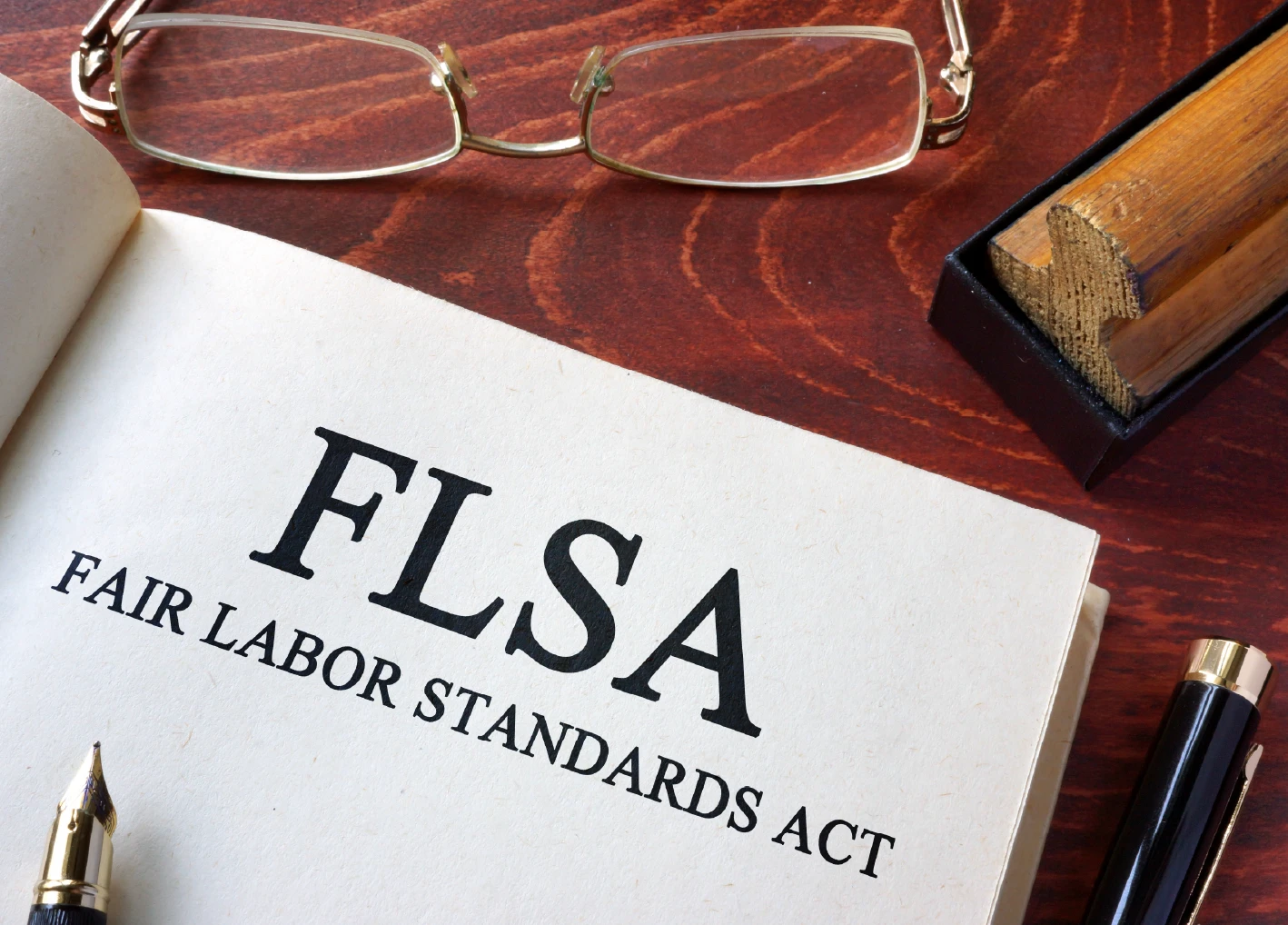 Page with FLSA fair labor standards act on a table
