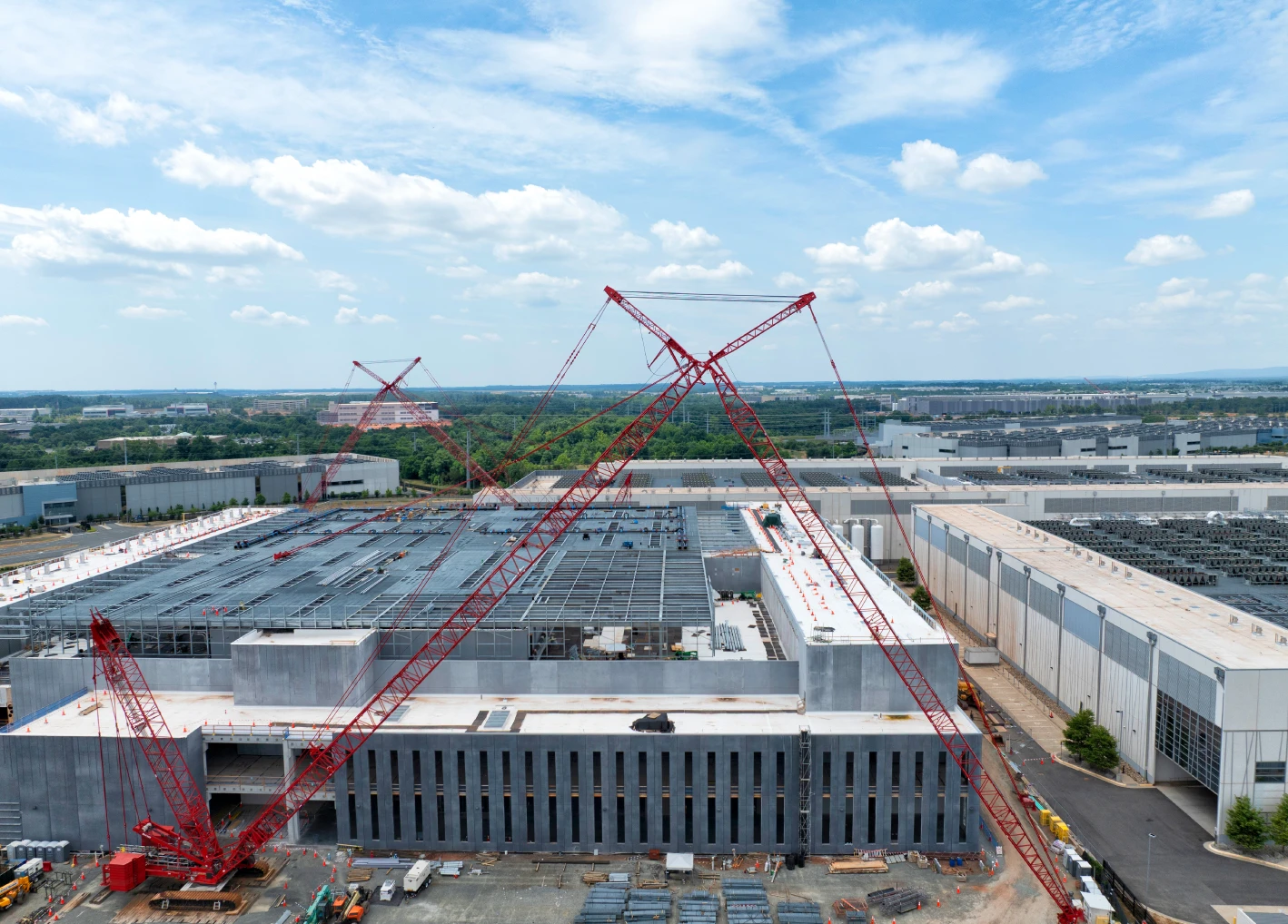 Aerial view of a data center being constructed