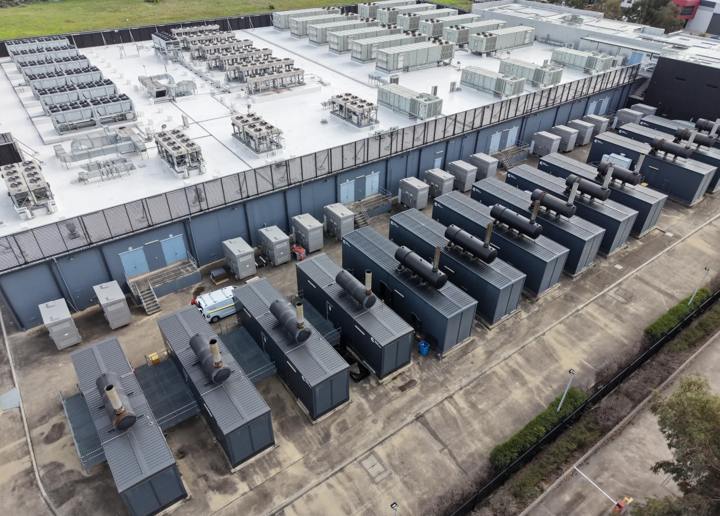 Data center, server infrastructure, backup power generators