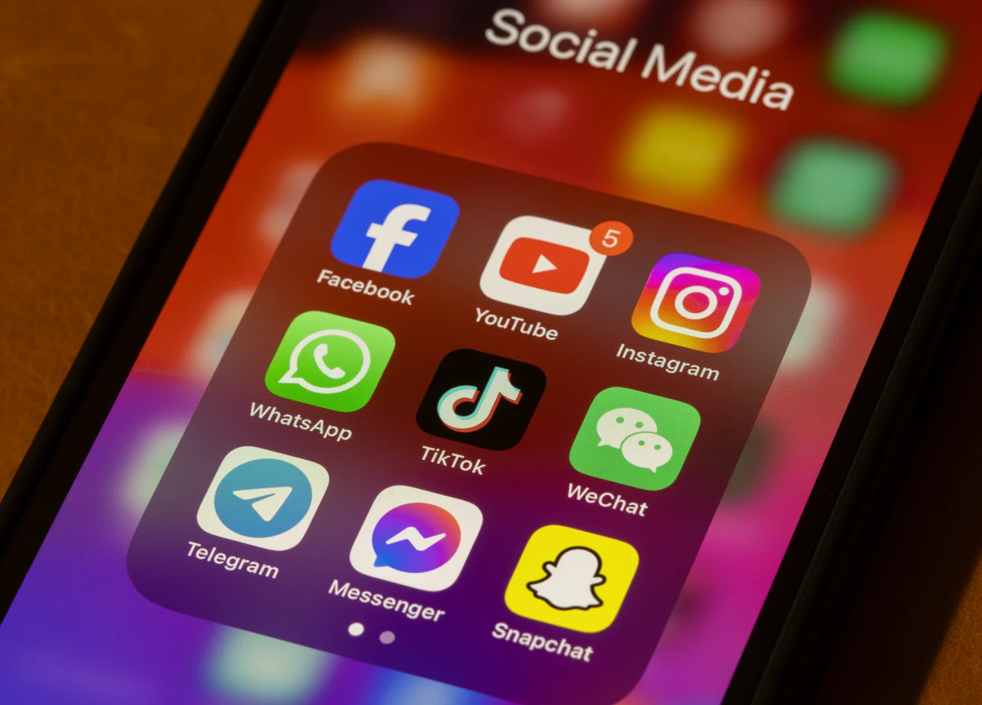 Popular social media app icons on smart phone