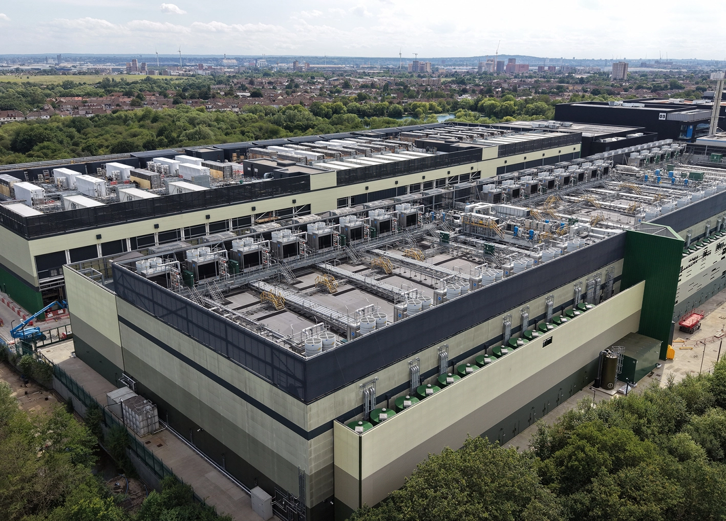 Overhead view of a large data center